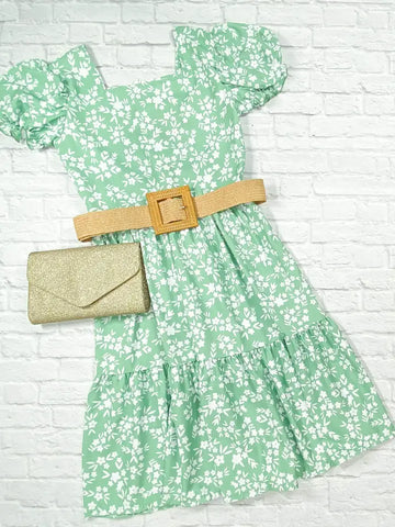 Mommy's Green Floral Belted Dress