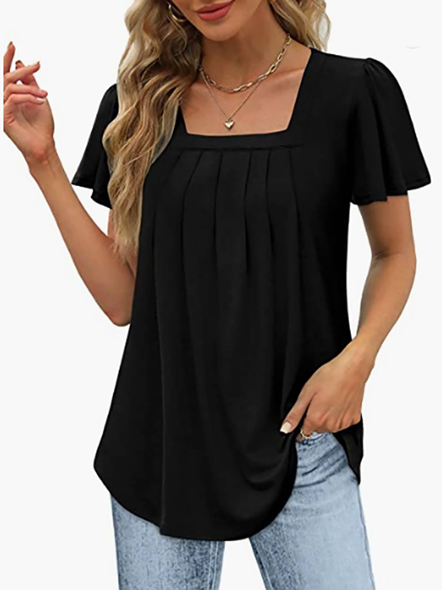 Women Dressy Casual Short Sleeve Summer Tops Black
