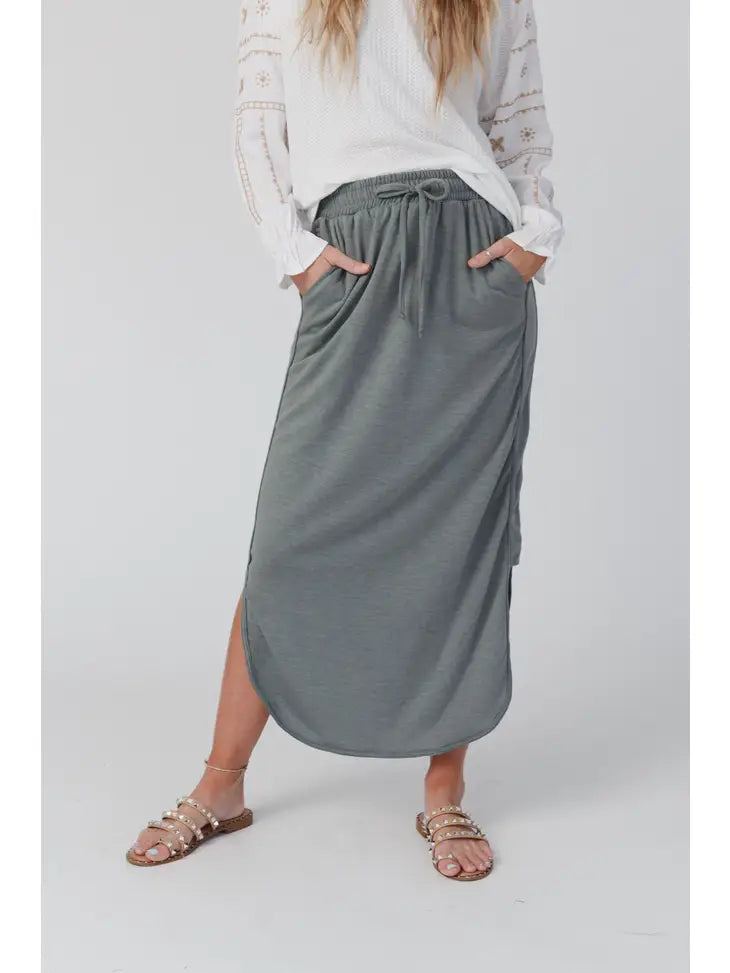 So Comfy Drawstring Maxi Skirt Light Olive
