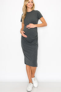 Noelle Cotton Midi Maternity Dress Charcoal