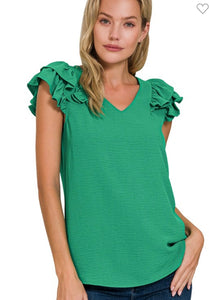 Hope Tiered Ruffle Top Kelly Green
