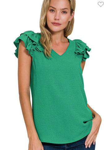 Hope Tiered Ruffle Top Kelly Green