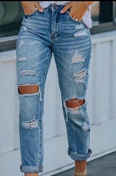 Simple Days Mom Distressed Jeans