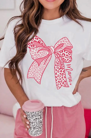 Mothers Day White Leopard Bow Tee