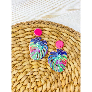 Acrylic Bright Palm Dangle Earrings