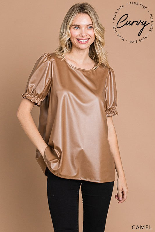Curvy Camel Faux Leather Top