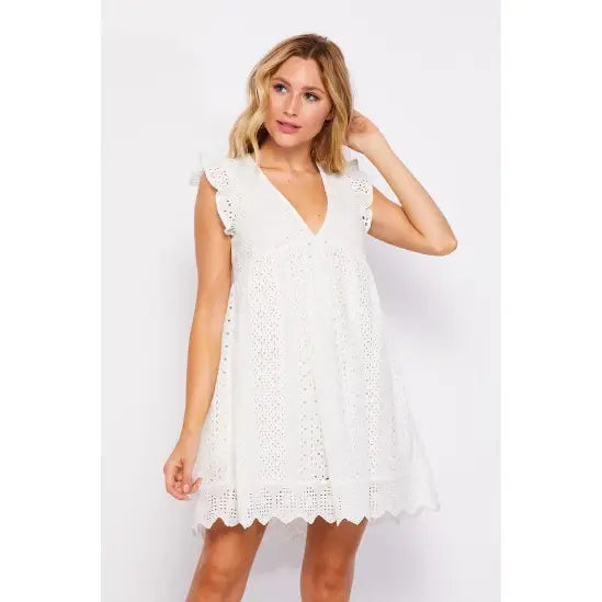 Southern Charm Romper Dress with Pockets White