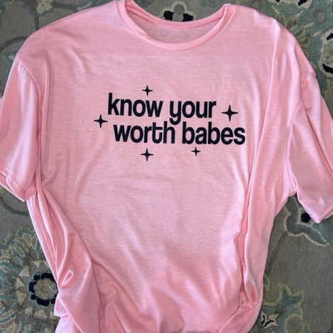 Know Your Worth Plus  Basic Tee | Dusty Pink