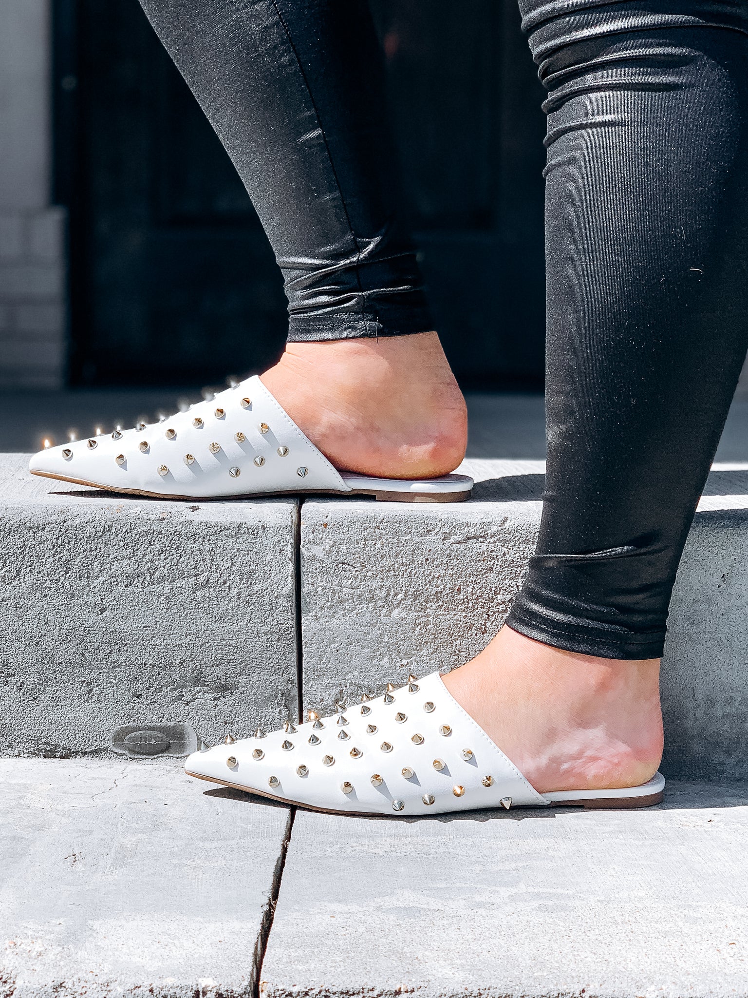 Clara Studded Mules in White