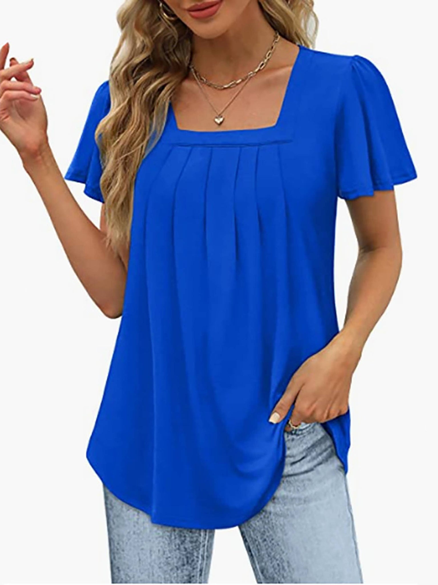 Women Dressy Casual Short Sleeve Summer Tops Blue