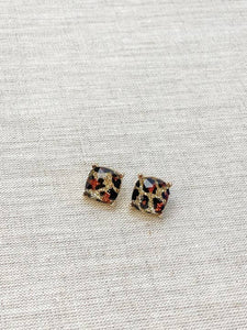 Glitter Leopard Stud Earrings Gold